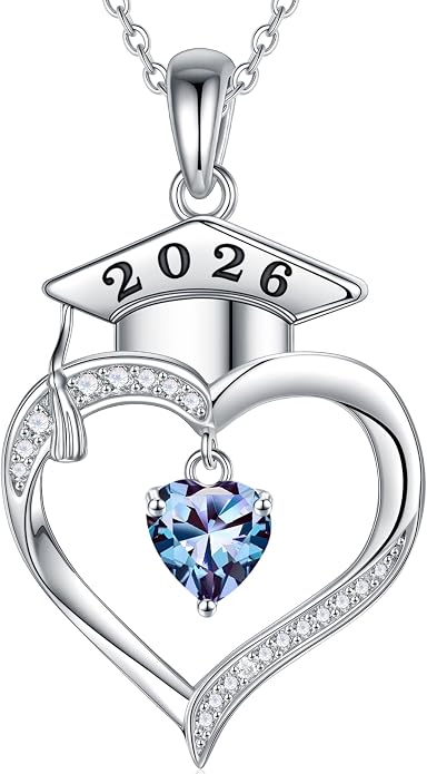 Iefil 2026 Graduation Gifts for Women Her - 925 Sterling Silver Heart Birthstone Necklace, Graduation Necklaces for Women Daughter Girlfriend