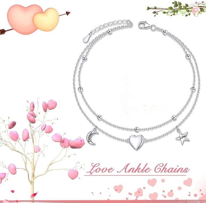 S925 Sterling Silver Anklets Adjustable Beach Foot Ankle Bracelet Jewelry Gifts For Women Girls