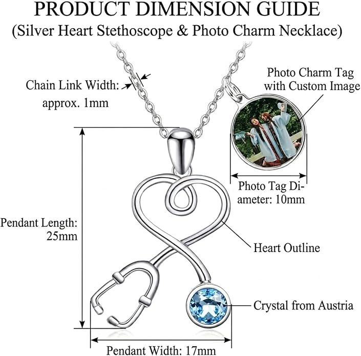 AOBOCO Stethoscope Necklace 925 Sterling Silver Embellished with 12 Months Birthstone Crystals from Austria, Graduation Gifts Medical Jewelry for Doctor Nurse Medical Student RN