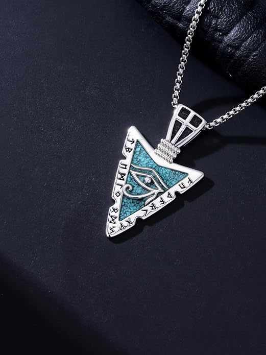 Viking Turquoise Arrowhead Necklace for Men Celtic/Evil Eye/Ankh/Valknut/Compass Arrow Head Pendant Fathers Day Birthday Gifts