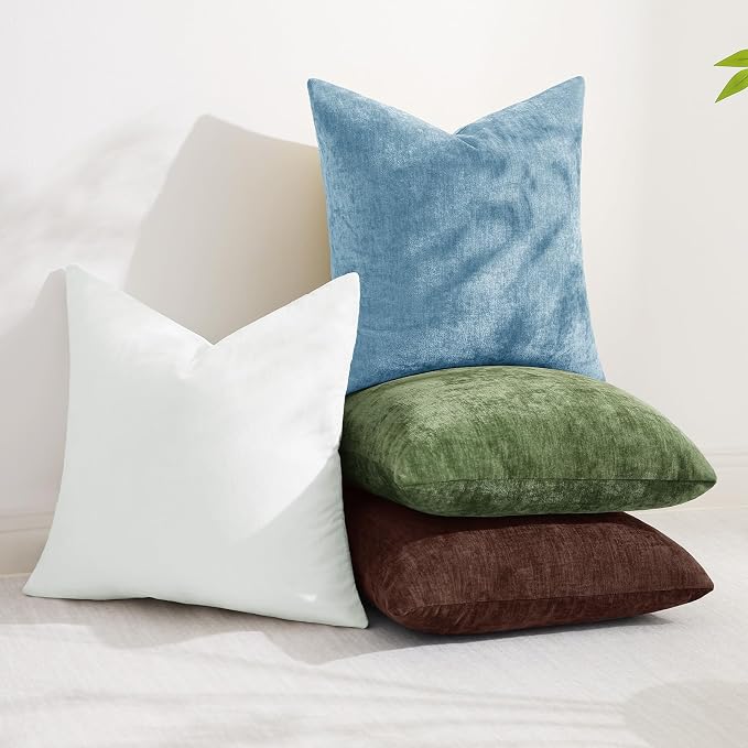 decorUhome Soft Chenille Olive Green Throw Pillow Covers 26X26 Set of 2 | Decorative Fall Couch Pillow Covers Solid Dyed Accent Modern Euro Sham Farmhouse Neutral Square Pillow Cases for Sofa