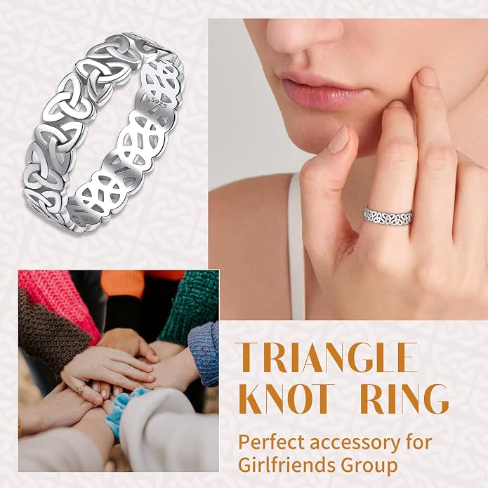 Suplight S925 Sterling Silver Celtic Knot/Evil Eye/Infinity Symbol Band Ring, 2/3/5/8mm Vintage Finger Thumb Ring for Women Size 4-13 (with Gift Box)