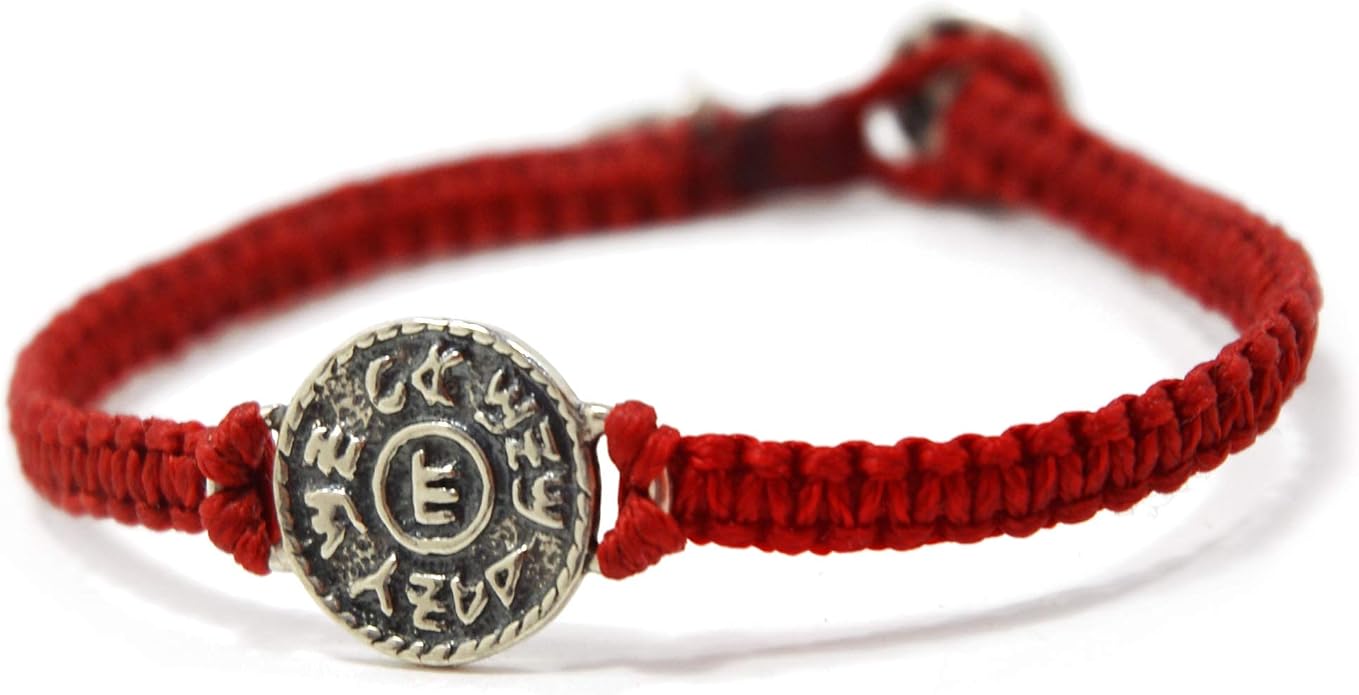 Red String Macrame Prosperity Financial Success & Evil Eye Protection Bracelet with Silver Coin Charm - Gift for new job, long distance relationship gift, new business gift