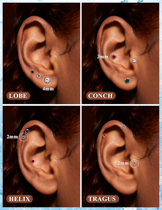 20G 18G 16G Astm F136 Titanium Threadless Flat Back Earrings Nose Studs Tragus Helix Conch Cartilage Lobe Earrings Medusa Labret Snake Bite Monroe Lip Ring Piercing Jewelry For Women Men