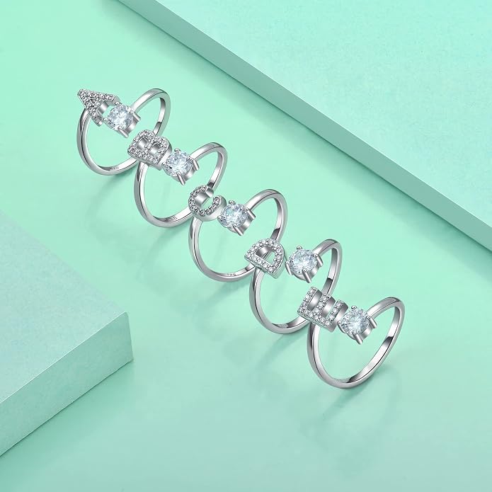 STARCHENIE Adjustable Initial Ring for Women 925 Sterling Silver Letters A-Z 26 Alphabet Rings Size 7