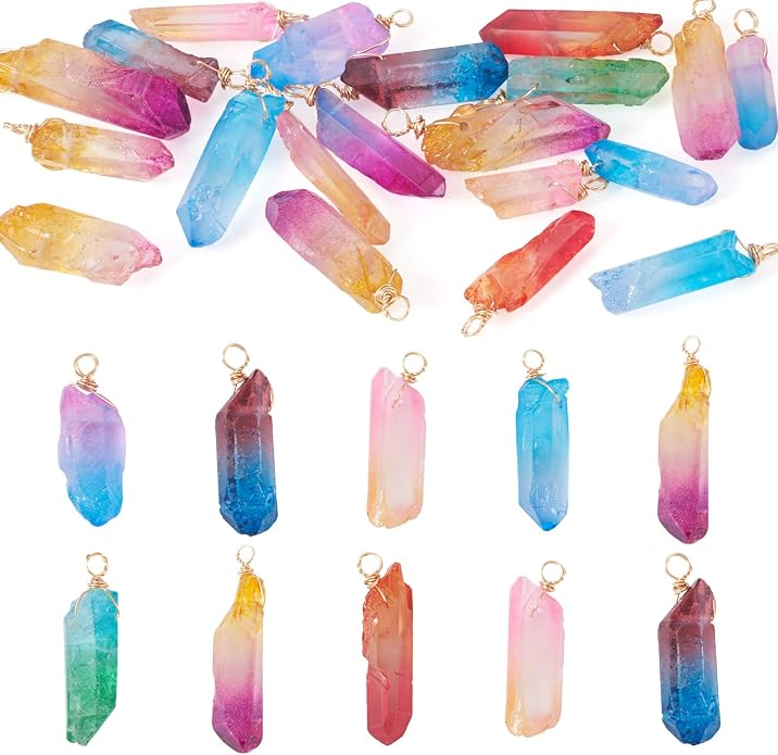 20Pcs Natural Dyed Quartz Stone Pendants with Copper Wire Assorted Irregular Stones Crystal Healing Gemstone Charms for Jewelry Making Necklace Earring DIY Craft