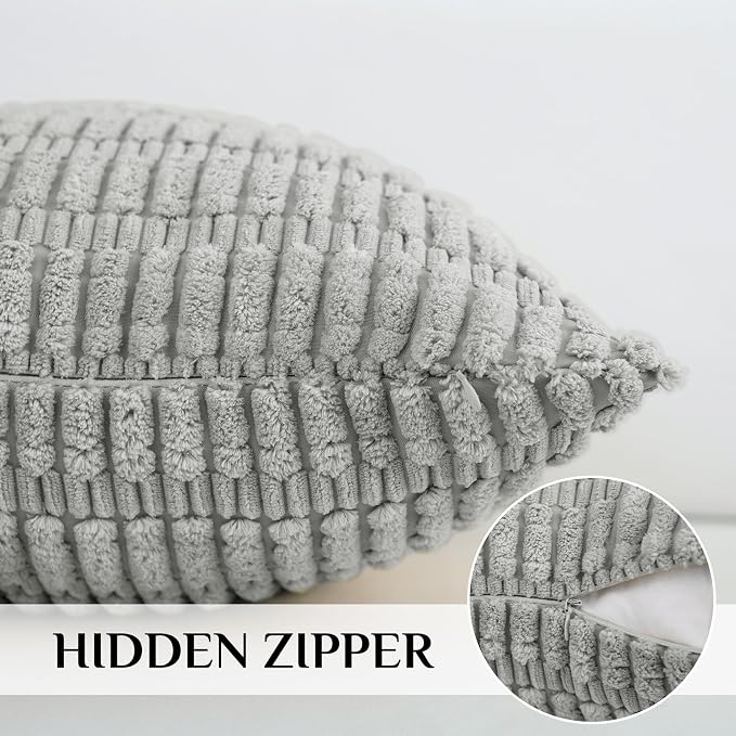 Softalker Corduroy Throw Pillow Covers 16x16 Inch Set of 2, Soft Plush Decorative Square Cushion Cases for Living Room Couch Sofa, Modern Farmhouse Boho Home Decor, Grey