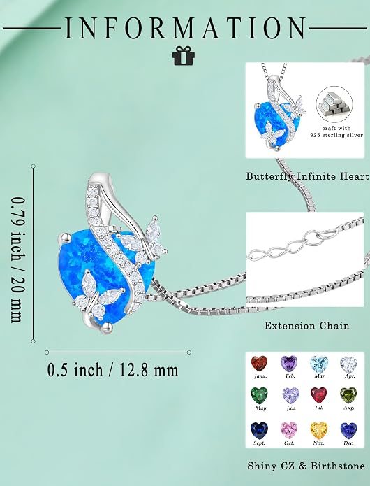 Butterfly Necklaces for Women Sterling Silver Infinity Heart Pendant Birthstone Jewelry Gift with 14k Yellow Gold/Rose Gold Plated