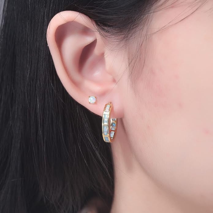 CiNily Sterling Silver/Rose Gold/Yellow Gold Plated Hoop Earrings 20mm,Multicolor Opal Small Hoop Earrings for Women Girls Hypoallergenic Jewelry for Sensitive Ears Gemstone Earrings