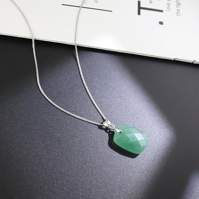 iSTONE 925 Sterling Silver Natural Crytral for Womens Pendant Necklace, Gemstone Birthstone with 17.8" Silver Chain Ladies