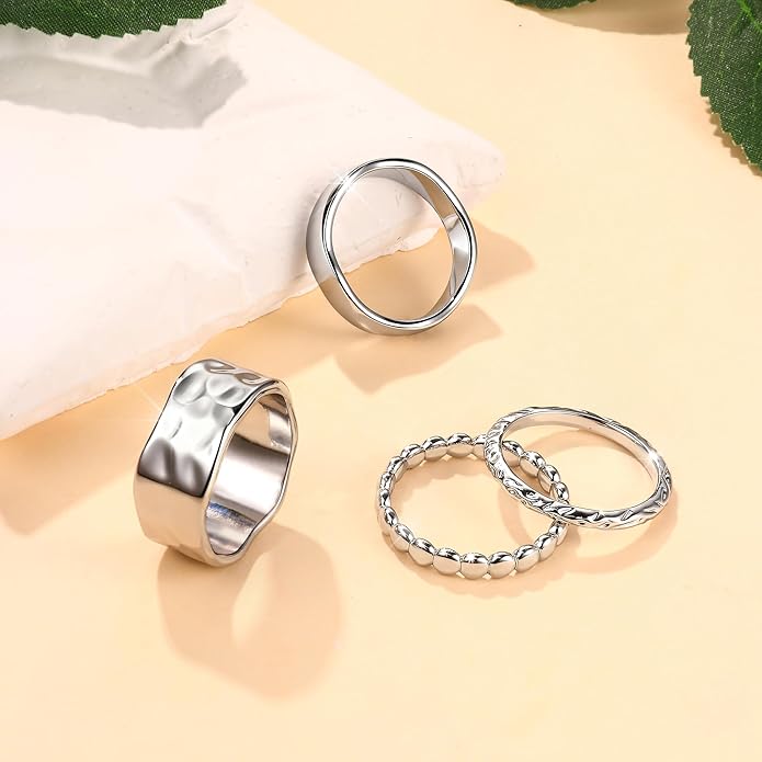 Fansilver Stackable Chunky Gold Rings for Women Non Tarnish Dainty 14K Gold Plated Stacking Thumb Rings Set Trendy Gold Wedding Band Ring Size 5-11