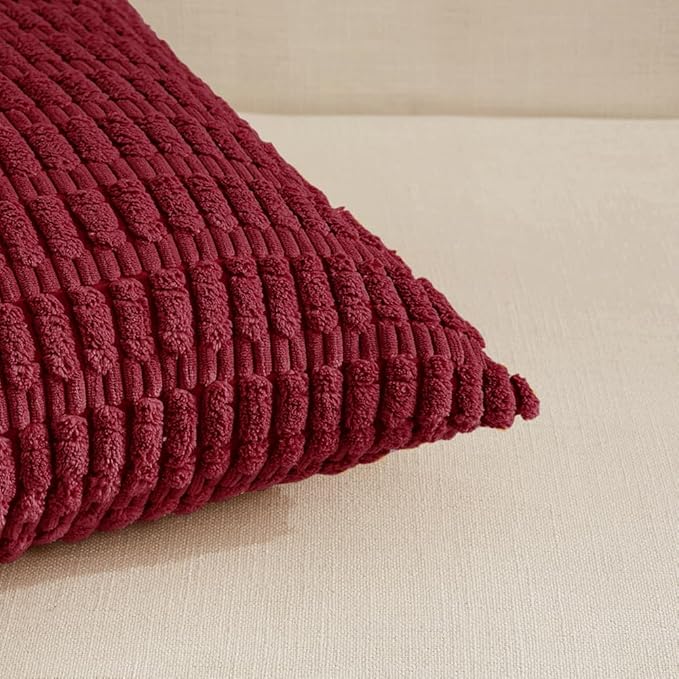 Fancy Homi 4 Packs Decorative Throw Pillow Covers for Living Room Couch Bed, Modern Farmhouse Boho Home Décor Accent Cushion Case, 24" x 24", Burgundy