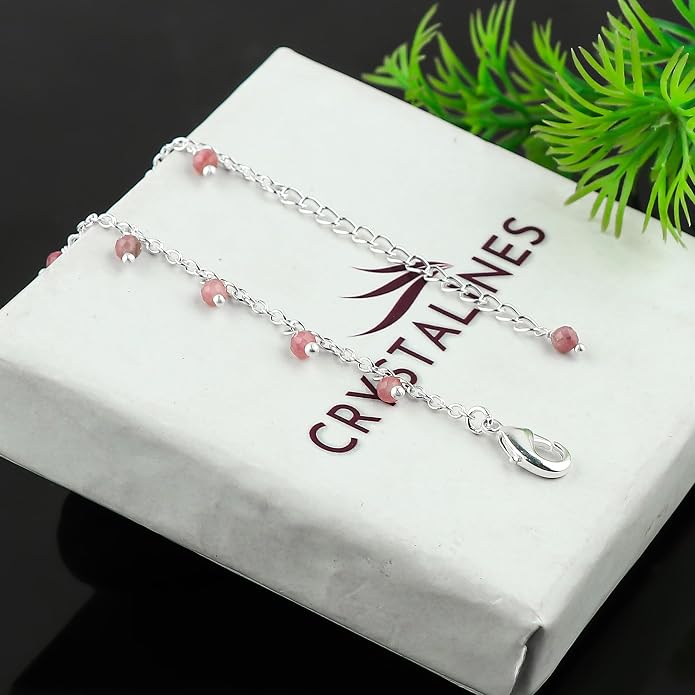 Natural Gemstone Beaded Dangle Anklets, Handmade Bohemian Jewelry, Micro-Faceted Stones Wicca & Reiki Healing Crystals, Silver Ankle Bracelet, Christmas Gift for Women, 9+1.50inch