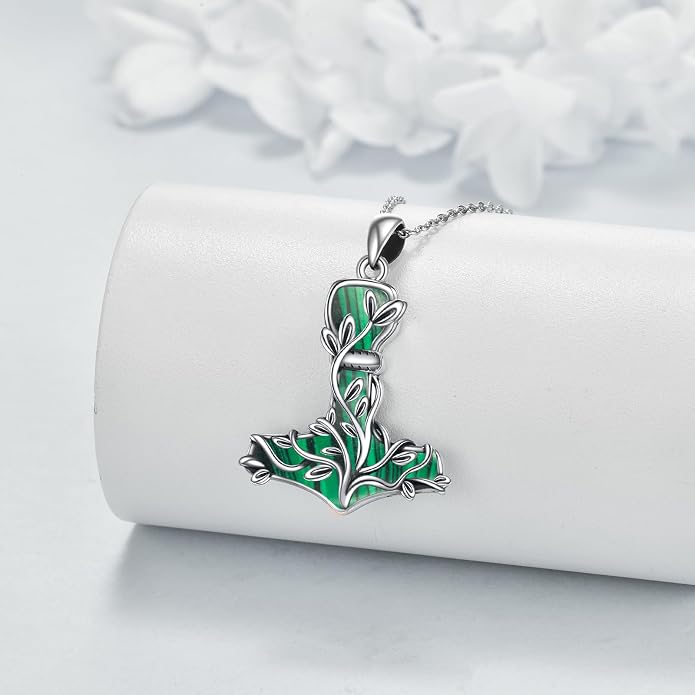 Thor Hammer Necklace 925 Sterling Silver Mjolnir Tree of Life Pendant Necklace Viking Vegvisir Jewelry for Women wife Mom
