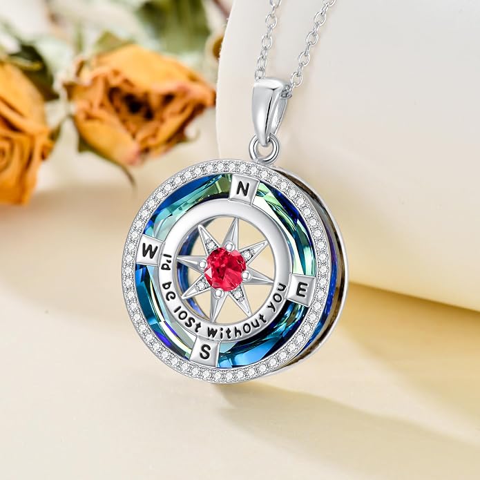 TOUPOP Necklace Gifts for Wife Compass Jewelry Women Anniversary Girlfriend Birthday Gift for Her Valentines I'd be Lost without You Sterling Silver Birthstone Necklaces