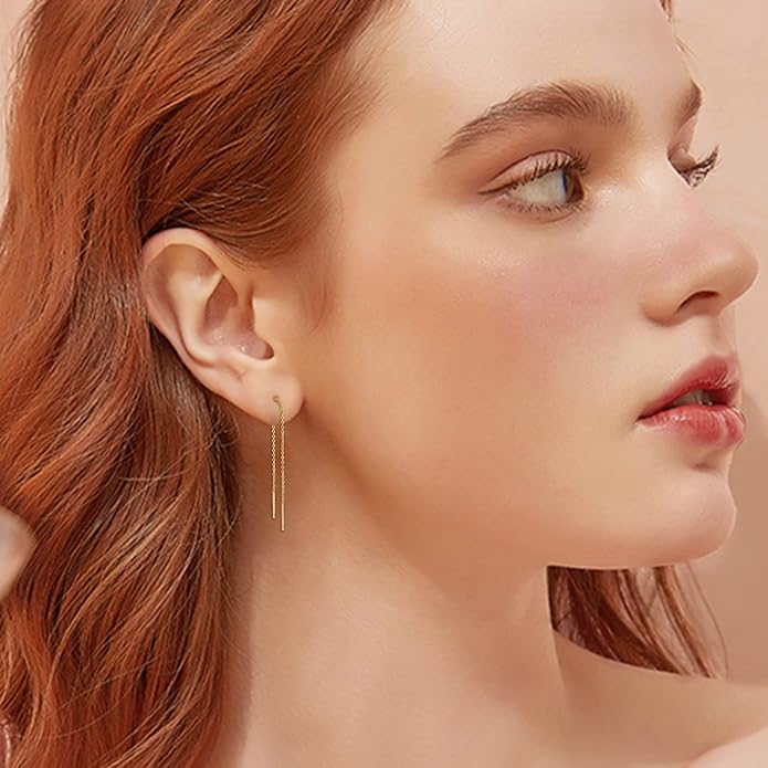YFN Threader Earrings Sterling Silver Chain -Earrings for Women Dangle Earrings Thread Dangling Threaded Long Chain Earring Nickel Free Hypoallergenic Ear for Women