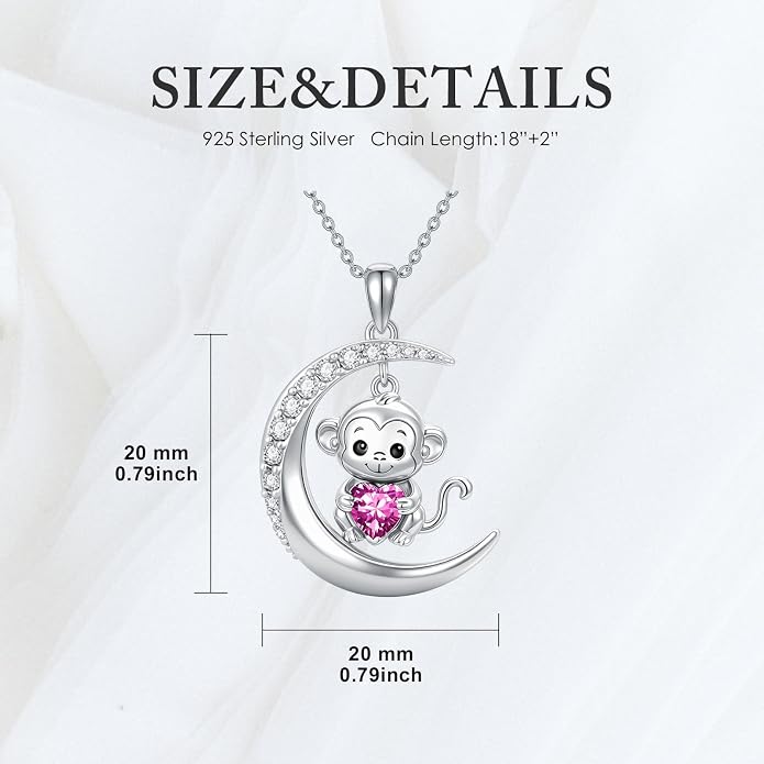 PROESS Animal Birthstone Necklace 925 Sterling Silver Otter/Axolotl/Hippo/Elephant/Dachshund/Monkey/Red Panda Pendant Necklace Animal Birthstone Jewelry Gifts for Women