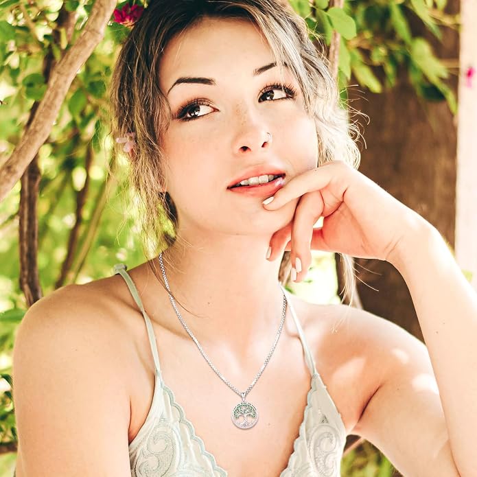 Sterling Silver Tree of Life Necklace for Women Oval Family Tree Necklace Abalone Shell Moonstone Pendant Mother Day Necklace for Mom Tree of Life Jewelry
