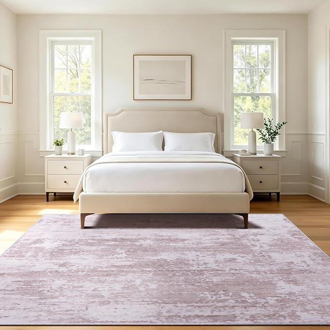 9x12 Area Rugs Living Room Rug Abstract Washable Rug Non-Slip Soft Low Pile Indoor Floor Stain Resistant Thin Carpet for Bedroom Dining Room Home Office Farmhouse Nursery - Navy Blue & Ivory 9' x 12'