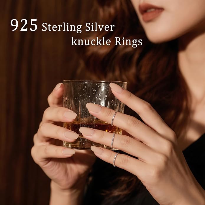 CANDYFANCY 925 Sterling Silver 1.2mm Stacking Midi Thin Rings Thumb Pinky Ring Stack Knuckle Rings for Women Band Ring Size 2.5-8.5
