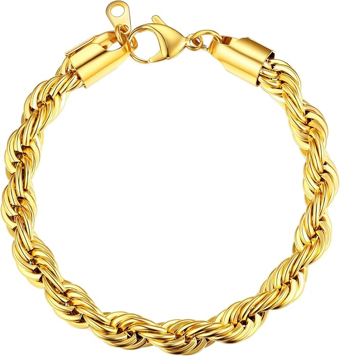 U7 Link Bracelets for Men, Cuban Link/Rope/Watch Band Solid Bracelet, Silver Black Gold Color Wrist Bracelet 3/6/9/12/15mm Width, 6.5/7.5/8.3 Inch Length, Hand Chain Jewelry for Mens Women
