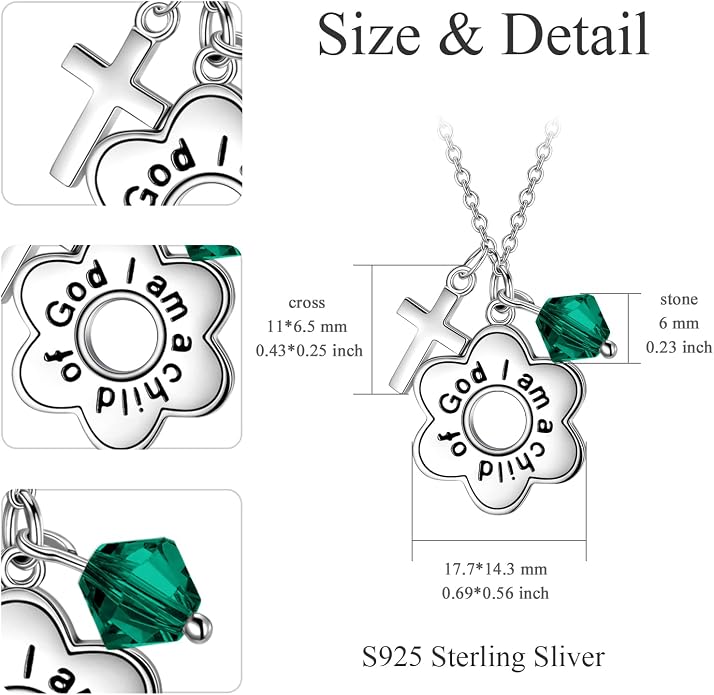 AOBOCO 925 Sterling Silver I Am a Child of God Daisy Necklace Jewelry Birthday Birthday Baptism Communion Gifts for Girls