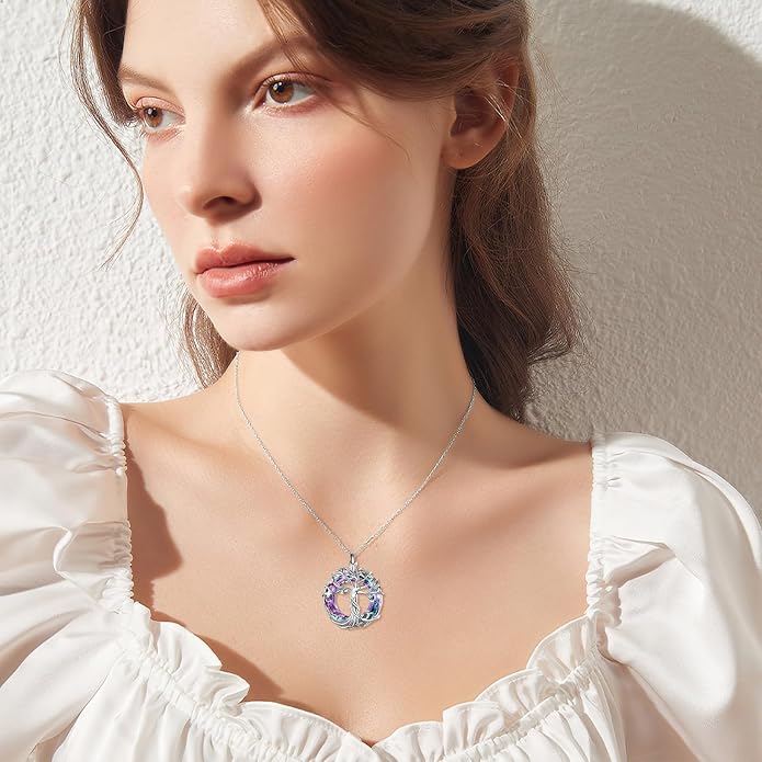 TOUPOP Tree of Life Necklace Gifts for Women 925 Sterling Silver Family Tree Pendant with Crystal Birthday Irish Jewelry Gifts for Women Her Wife Mom