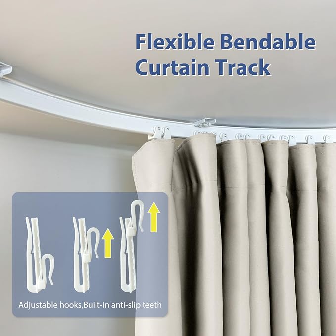 Room Divider Ceiling Mounted Curtains Track Sets Extra Wide Blackout Curtain Flexible Tracks for Bedroom Privacy Partition Separator, 1 Panel Beige Drape and White Rail, W15 x H8ft