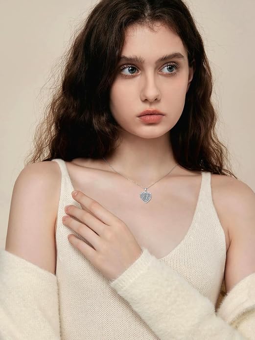 Locket Pendant Necklace for Women, 925 Sterling Silver Dainty Photo Necklace, Christmas Valentine's Day Mother's Day Memorial Jewelry Gifts (With Gift box)