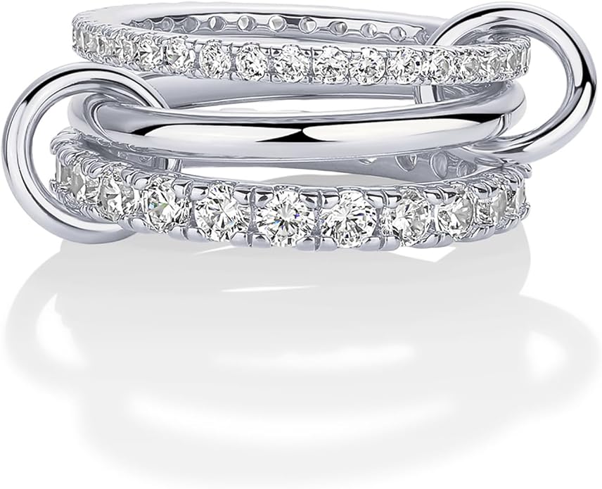 PAVOI 14K Gold Plated Interlocking Ring for Women - Chunky Connected Bands Interlock Stackable Rings for Women - Trendy Cubic Zirconia Two Tone Interlocked Multi-Band Statement Jewelry