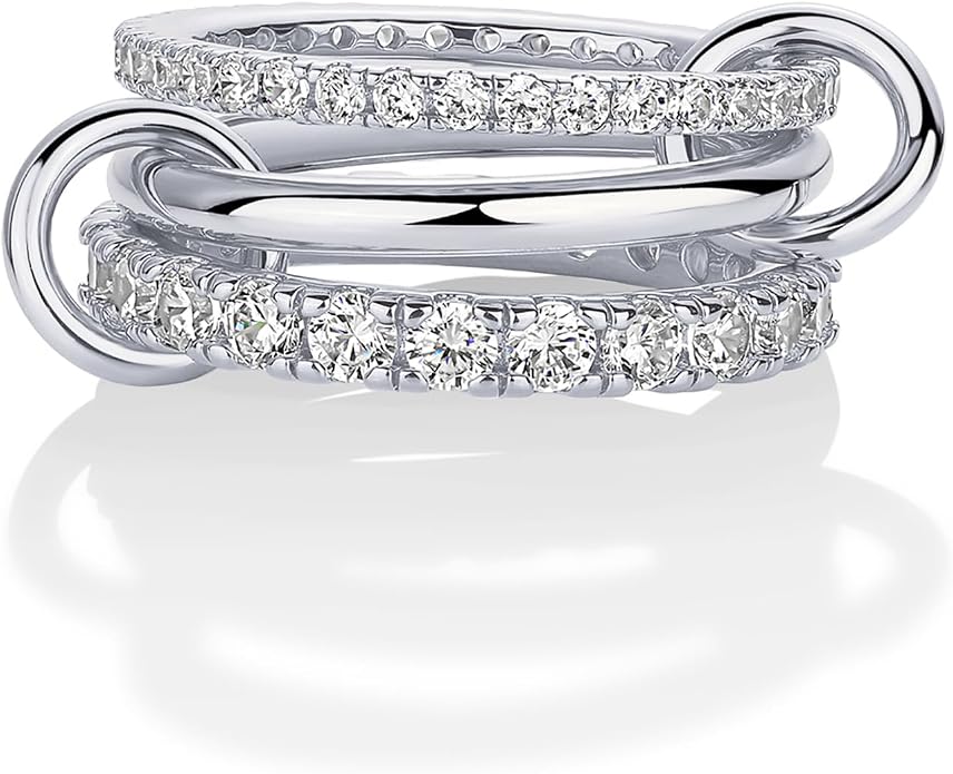 PAVOI 14K Gold Plated Interlocking Ring for Women - Chunky Connected Bands Interlock Stackable Rings for Women - Trendy Cubic Zirconia Two Tone Interlocked Multi-Band Statement Jewelry