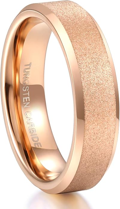 Greenpod 4mm 6mm Tungsten Carbide Ring for Men Women Beveled Edge Brushed Silver/Black/24K Gold Plated Wedding Band Comfort Fit Size 4-13