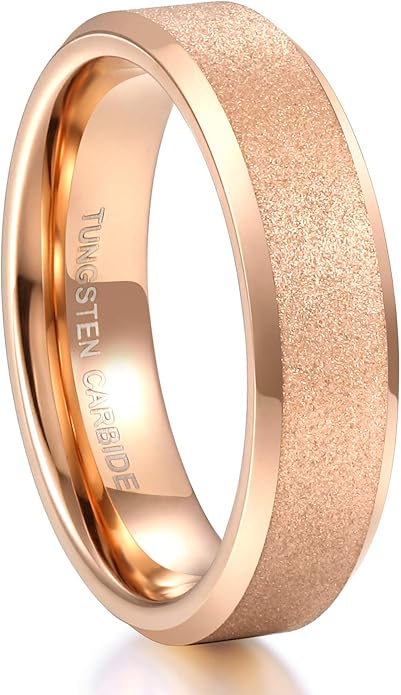 Greenpod 4mm 6mm Tungsten Carbide Ring for Men Women Beveled Edge Brushed Silver/Black/24K Gold Plated Wedding Band Comfort Fit Size 4-13