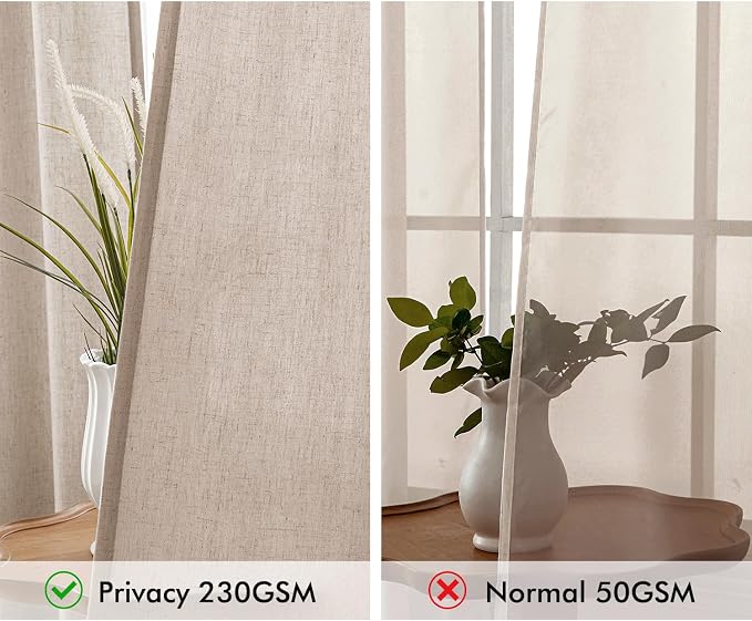 MIULEE Non-See-Through Privacy Linen Curtains 52W x 90L Inch Burlywood | 2 Panels, Light Filtering, Semi Sheer Window Curtains, Farmhouse Textured, Back Tab Drapes for Bedroom Living Room