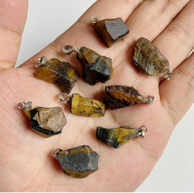 10pcs Irregular Raw Natural Tiger Eye Rock Stone Pendant Healing Crystal Chakra Gemstone Charm for Jewelry Making DIY Necklace Earrings Accessories Reiki