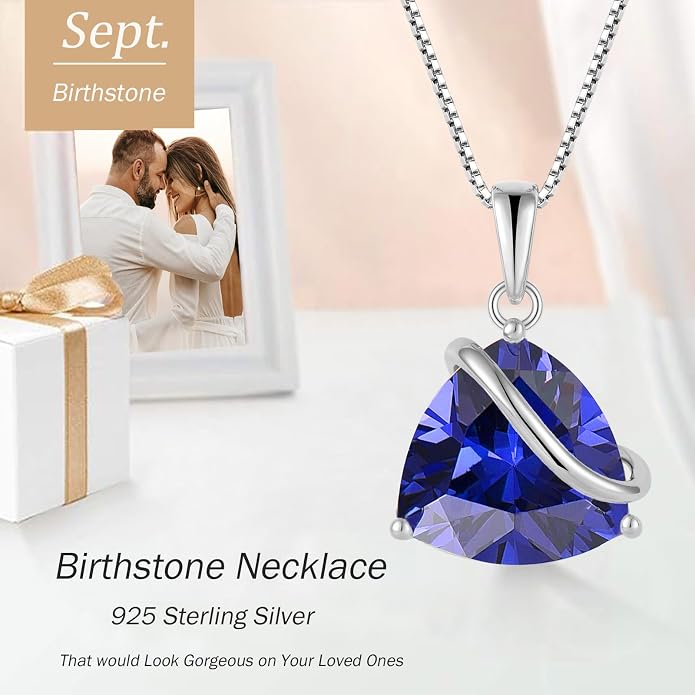 Birthstone Necklace for Women 925 Sterling Silver Triangle cut CZ Halo Pendant Necklaces Infinity Jewelry Gift for Birthday Christmas Mother's Day