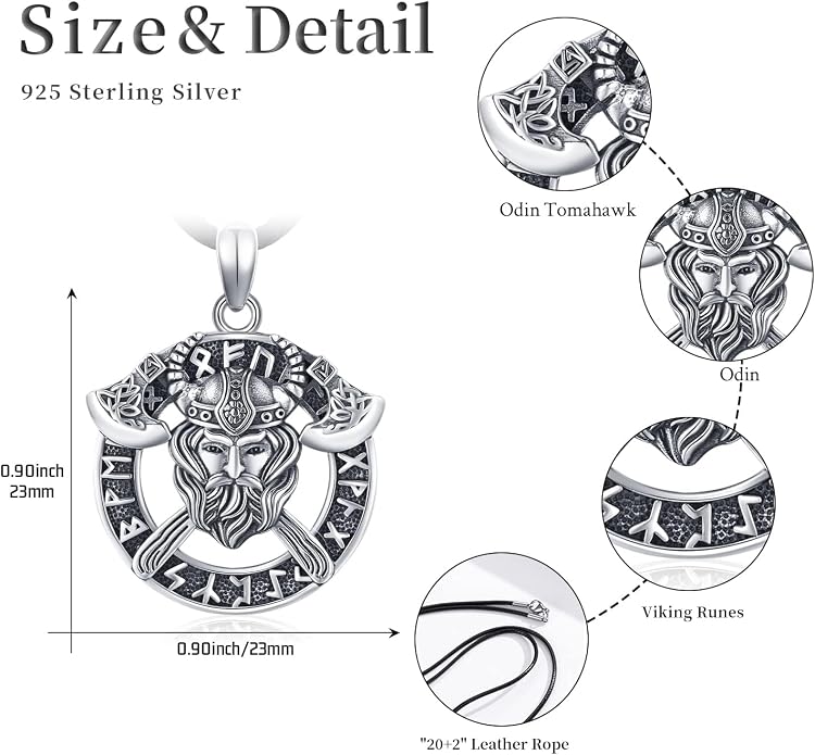 925 Sterling Silver Necklace for Men Viking Rune/Odin God/St Michael/Thors Hammer/Wolf/Celtic Knot/Religious Cross Jewelry Gifts for Men