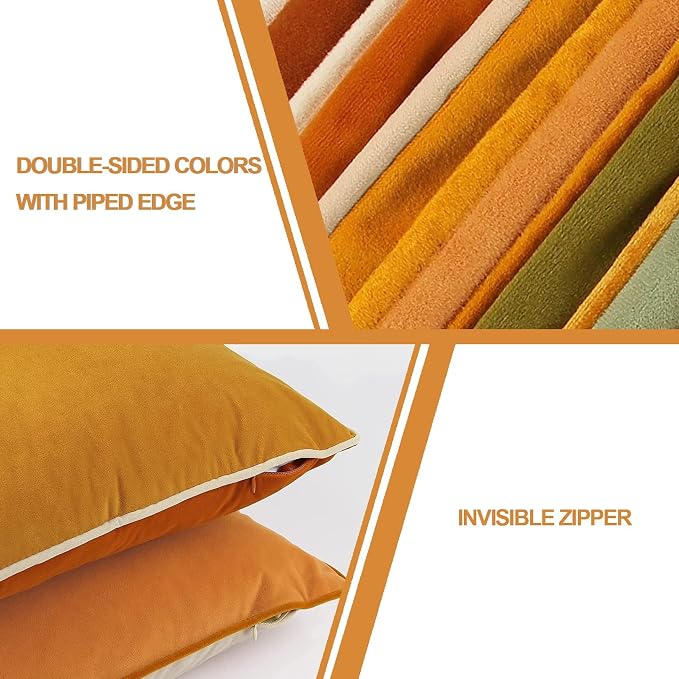 8-Colors Velvet Throw Pillow Covers 22x22 Inch Set of 4 Decorative Velour Pillowcases Modern Double-Colored Cushion Covers for Sofa Couch,Green/Yellow