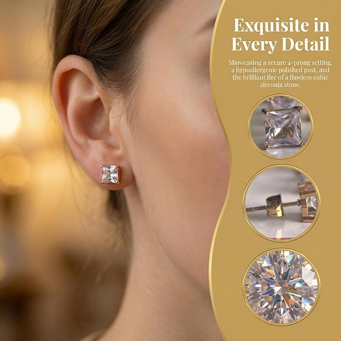 12 Pairs Stud Earrings Set, 3-8mm Cubic Zirconia Earrings for Women & Men 316L Stainless Steel Earring Hypoallergenic Small Earring Nickel Free