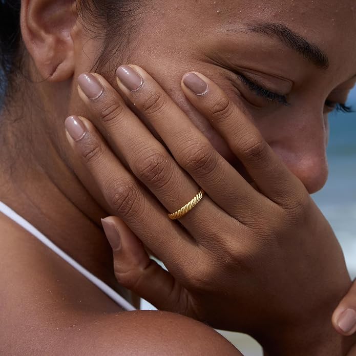 STORYJEWELLERY Gold Plated Rings for Women, Thumb Rings for Women, Chunky Ring, Gold Plated Wedding Bands, Twist Ring