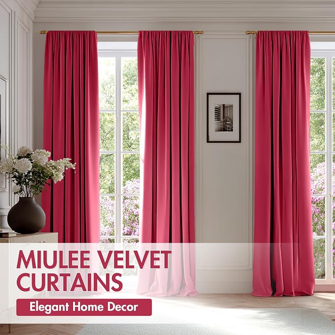 MIULEE Berry Blackout Velvet Curtains Drapes 84 Inch Long 52"x84" Bedroom | Luxurious Bedroom Living Room Decor, Room Darkening, Thermal Insulated, Rod Pocket Design, Super Soft Fabric