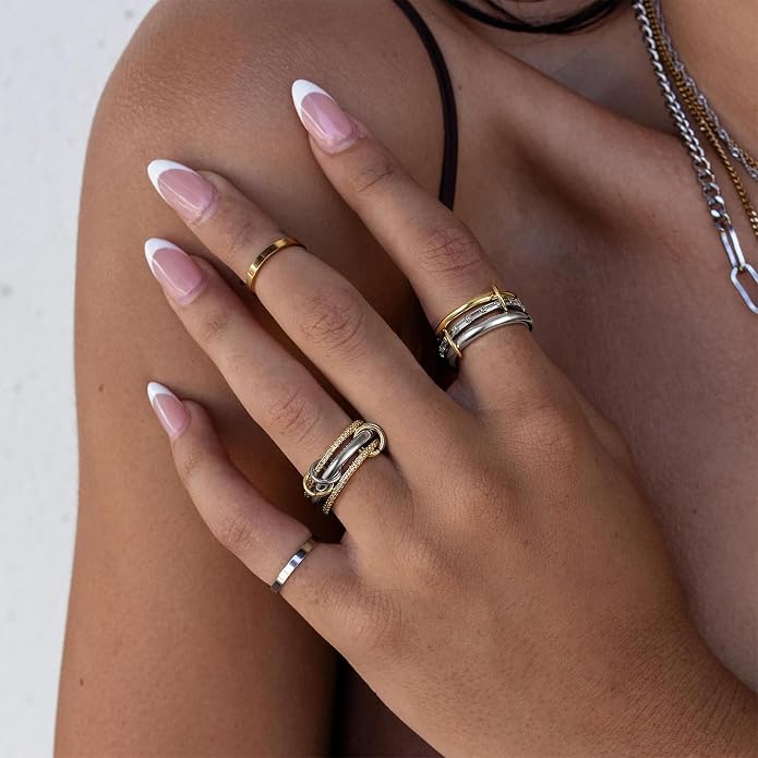 KissYan Bubble Initial Ring With Stackable Rings for Women