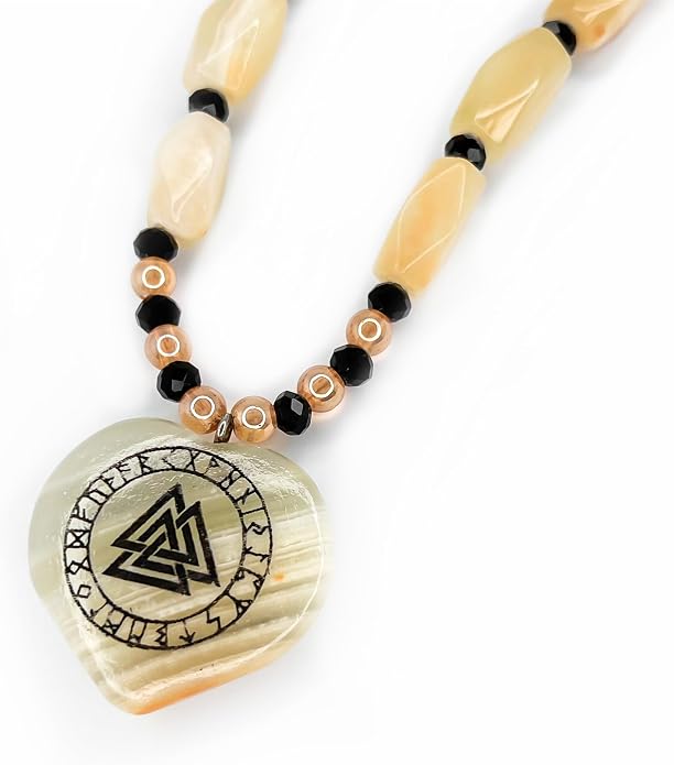 IA Handicraft Viking Necklace for Men & women pure onyx green stone Viking pendant Norse Viking Jewelry Gifts for him and her, viking compass Wooden box included