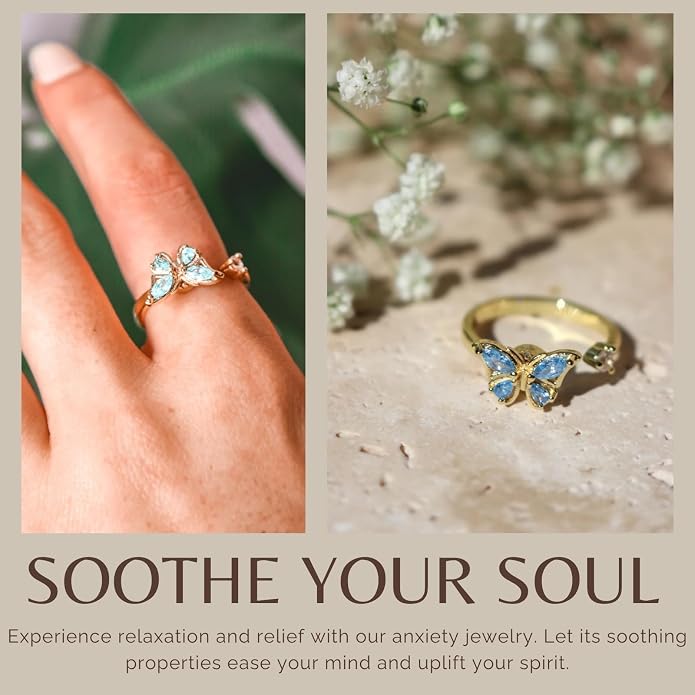 Halukakah 18K Gold/Platinum Plated Anxiety Spinning Ring: Stylish Diamond Heart Stress Relief Jewelry with Beads Spinner,Himalaya Salt Added,Size Adjustable,Gift for Women,Teens,Girls,Daughter,and Mom