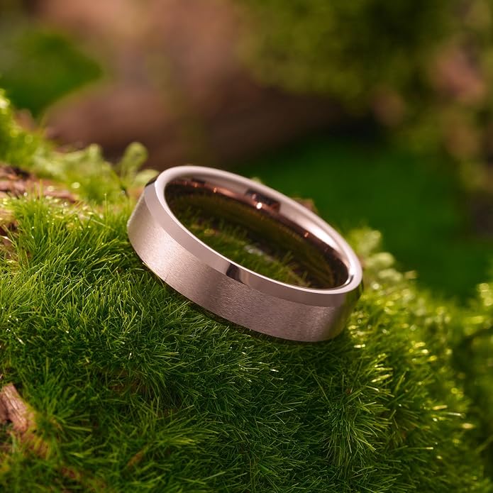 King Will Tungsten Men's Wedding Ring - Available in 6mm to 10mm, Black/Silver, Matte Finish, Beveled Polished Edge, Comfort Fit