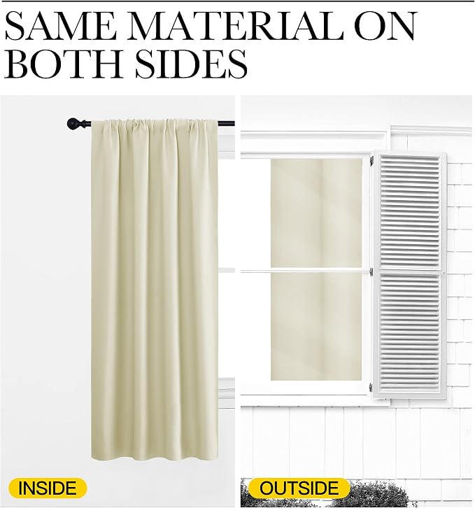 NICETOWN Beige Blackout Curtains for Living Room - Triple Weave Home Decoration Thermal Insulated Solid Rod Pocket Blackout Drapes for Bedroom(Set of 2, 42 x 72 Inch)