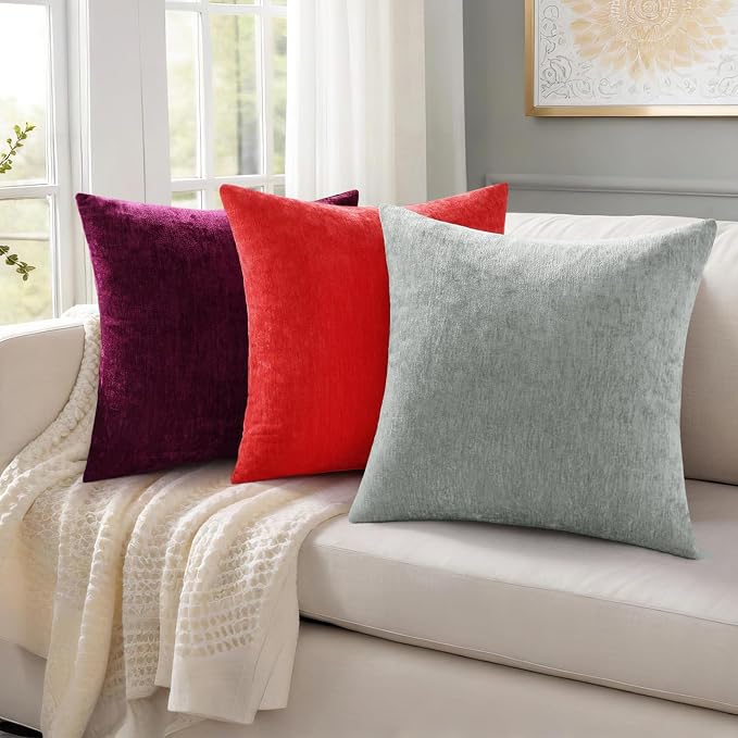 decorUhome Soft Chenille Grey Throw Pillow Covers 12X20 Set of 2 | Decorative Fall Couch Pillow Covers Solid Dyed Accent Modern Farmhouse Neutral Rectangle Pillow Cases for Sofa