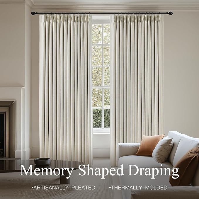 Pinch Pleated Curtains 100% Blackout Linen Curtains 84 Inches Long for Bedroom Living Room, Natural Memory Trained Thermal Insulated Room Darkening Window Pleat Drapes with Hooks, 2 Panels, 40"Wx84"L