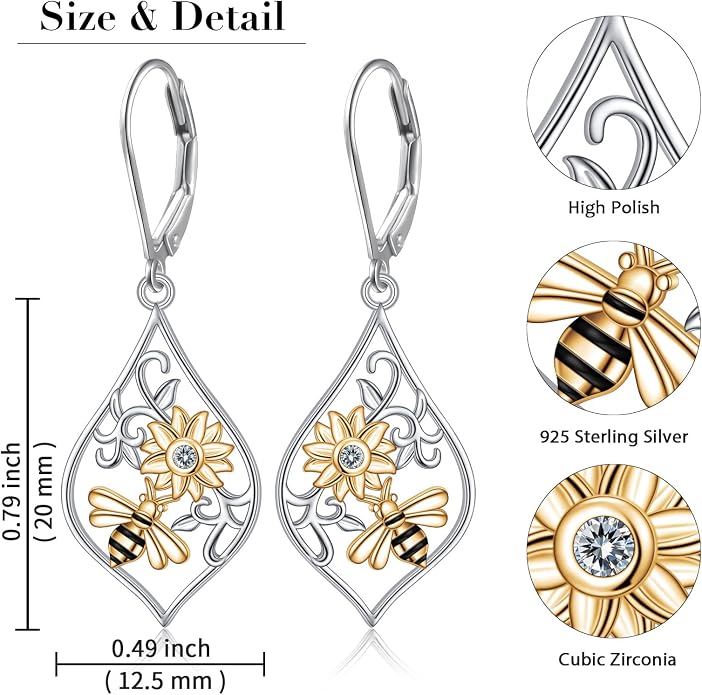 925 Sterling Silver Filigree Dangle Drop Earrings Daisy/Lotus/Rose Flower/Moonstone Leverback Teardrop Earrings for Women Infinity Celtic Knot Daisy Lotus Jewelry for Mothers Day