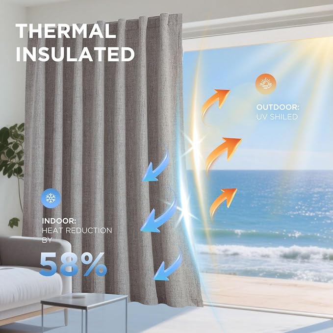Joydeco Blackout Curtains for Bedroom - 100% Light Blocking 2 Panels Set Linen Drapes 42" W x 90" L, Thermal Insulated Room Darkening Curtains, Linen Textured for Living Room, Rod Pocket & Back Tabs
